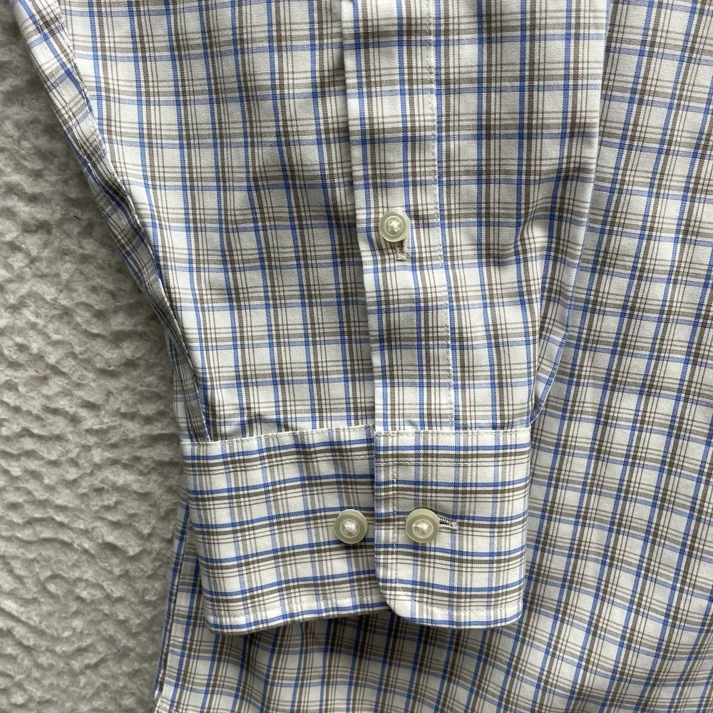 Joseph A Bank Traveler Shirt Mens XL Blue Brown White Plaid Check Preppy Exec - Picture 3 of 9